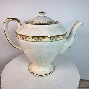 Vintage Vitreous China Teapot With Pink Rose Floral Pattern & Gold Trim